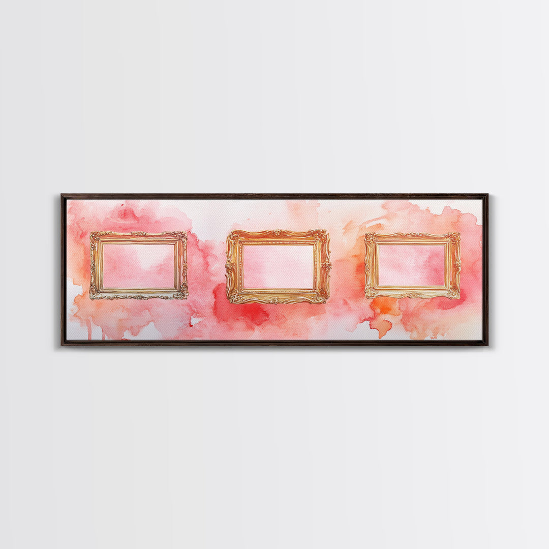 Decorative Frames Painting Canvas Print with Elegant Pink Abstract Background, Long Narrow Wall Art Perfect for Living Room Decor