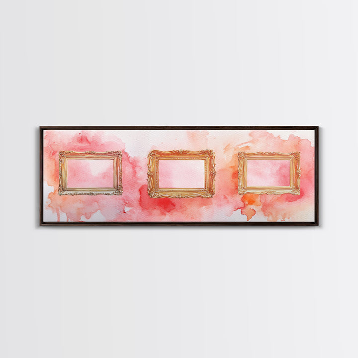 Decorative Frames Painting Canvas Print with Elegant Pink Abstract Background, Long Narrow Wall Art Perfect for Living Room Decor