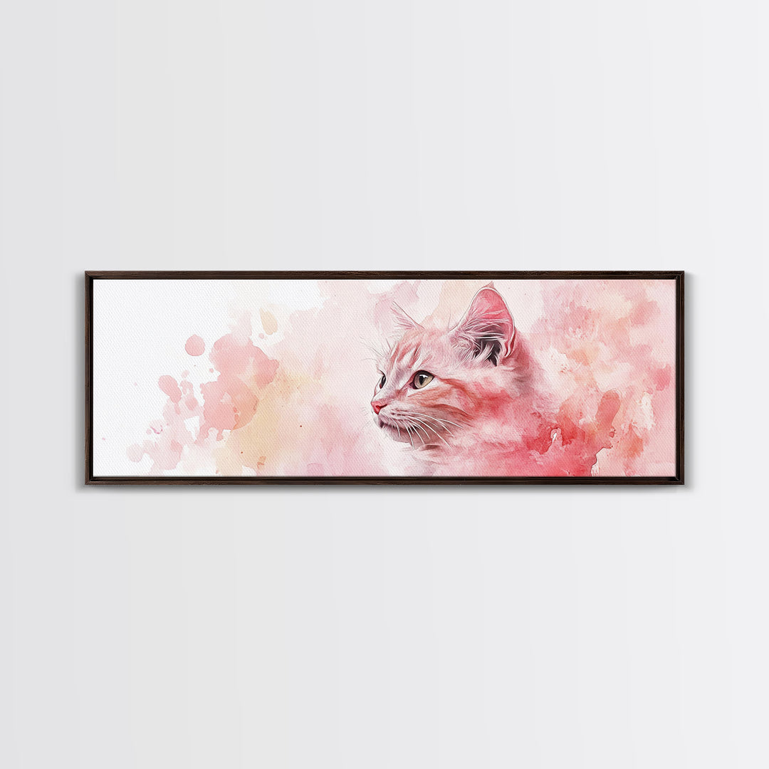 Cat Portrait Canvas Print with Pink Abstract Background, Light Pink Wall Art Perfect Gift Idea, Rustic Decor for Animal Lovers