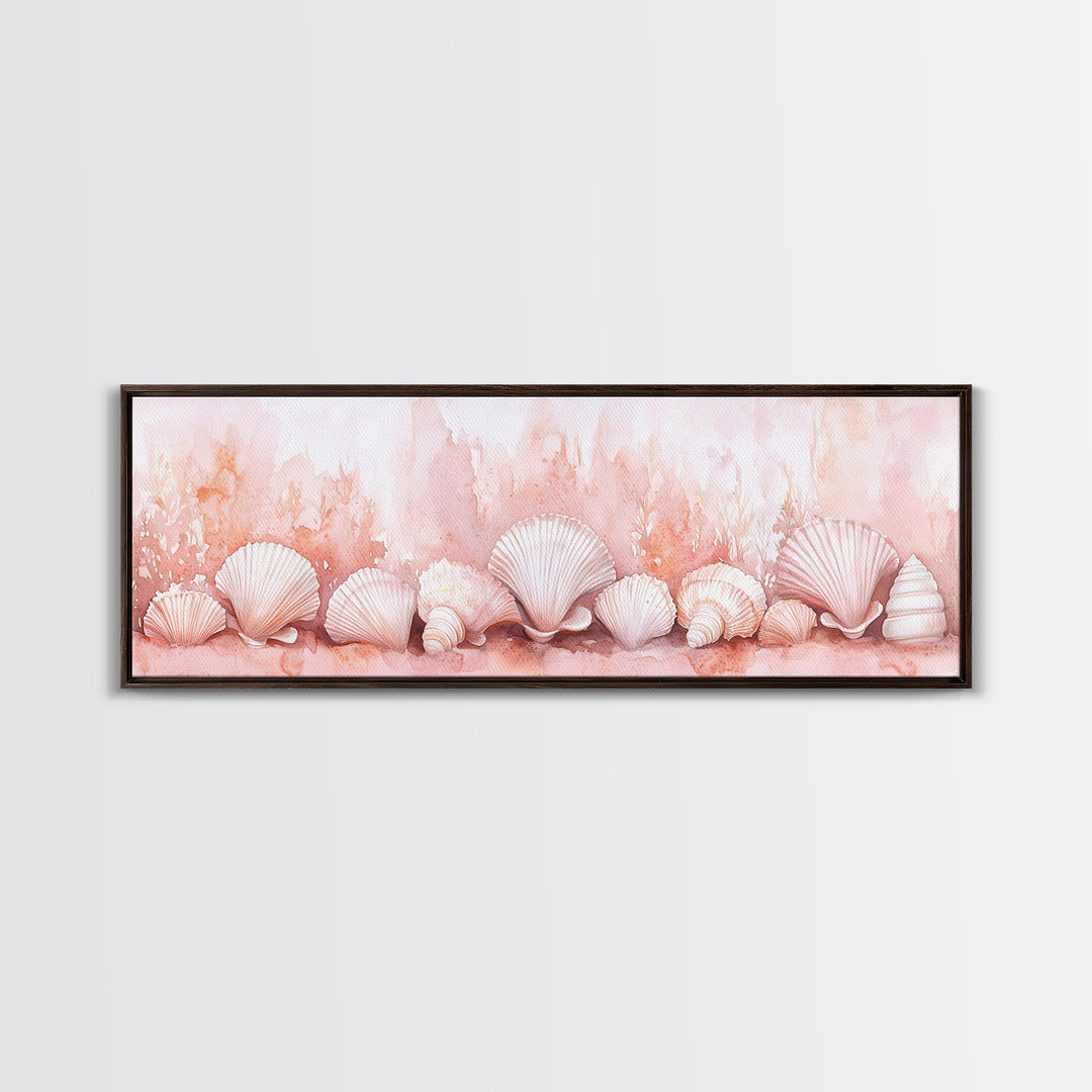 Coastal Shell Art Canvas Print Featuring Light Pink and Orange Pastel Hues, Beach House Decor, Nautical Wall Art for Living Room