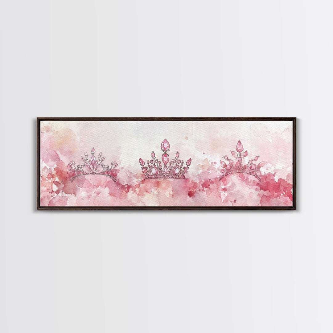 Royal Tiaras Canvas Print Pink Abstract Art Whimsical Decor Goddess Art Wall Art Bedroom Art Princess Aesthetic Horizontal Decor