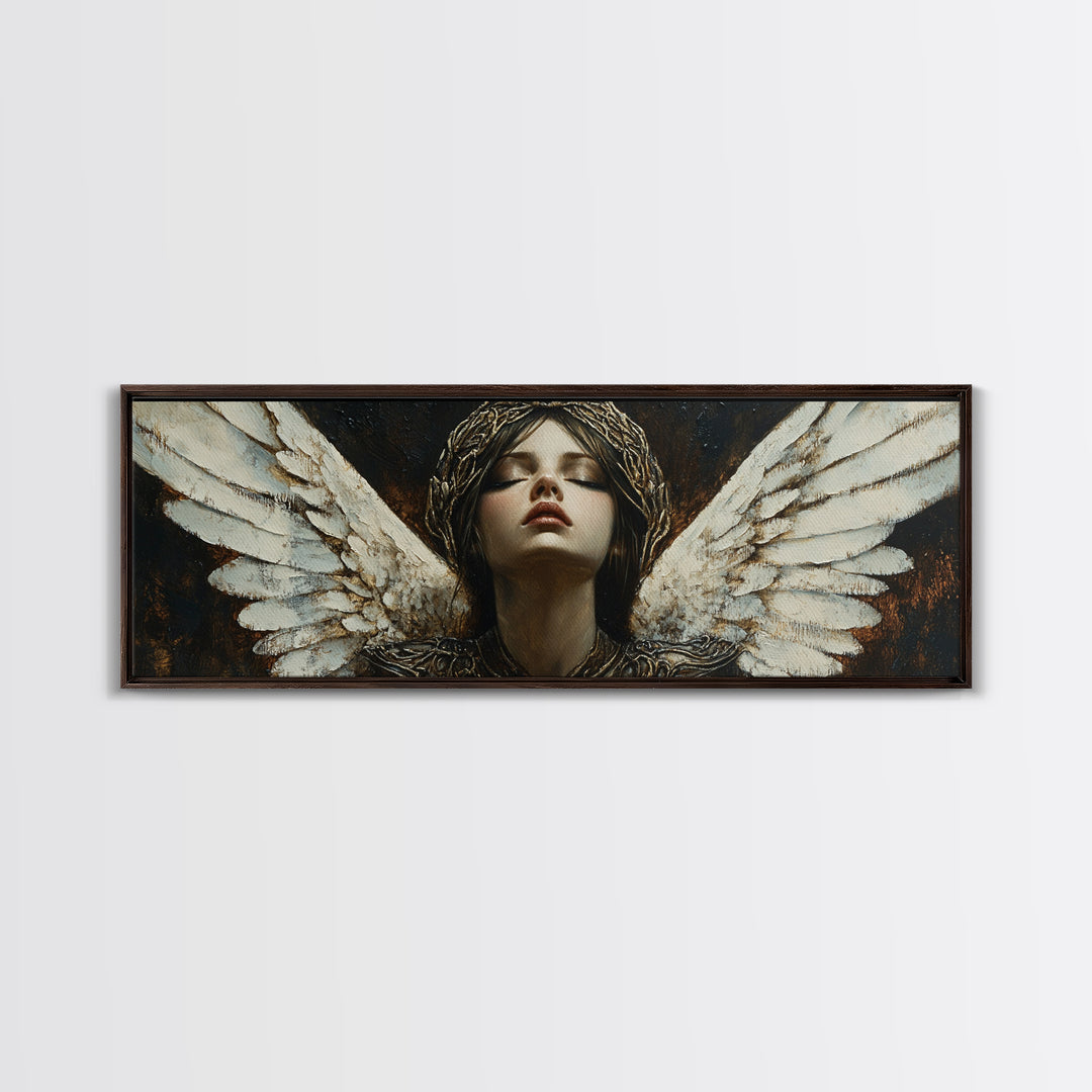 Angelic Portrait Canvas Print Goddess Art Print Dark Angels Wall Art Elegant Bedroom Decor Moody Painting Original Living Room Art