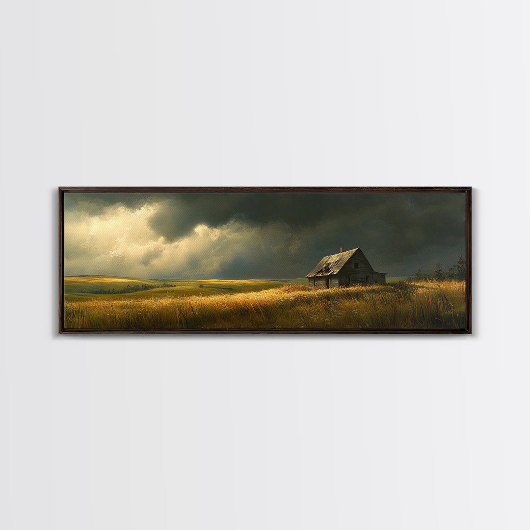 Abandoned Farmhouse Framed Canvas Print Rustic Landscape Art Smoky Mountain Painting Extra Wide Living Room Wall Autumn Decor