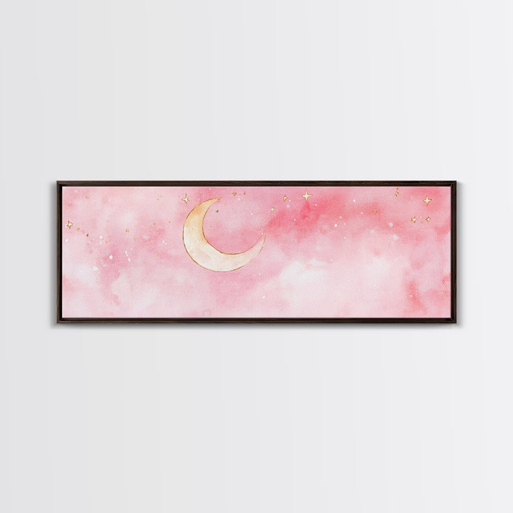Crescent Moon Canvas Print Light Pink Wall Art Whimsical Night Sky Decor Bedroom Artwork Minimalist Boho Dreamy Gift Idea