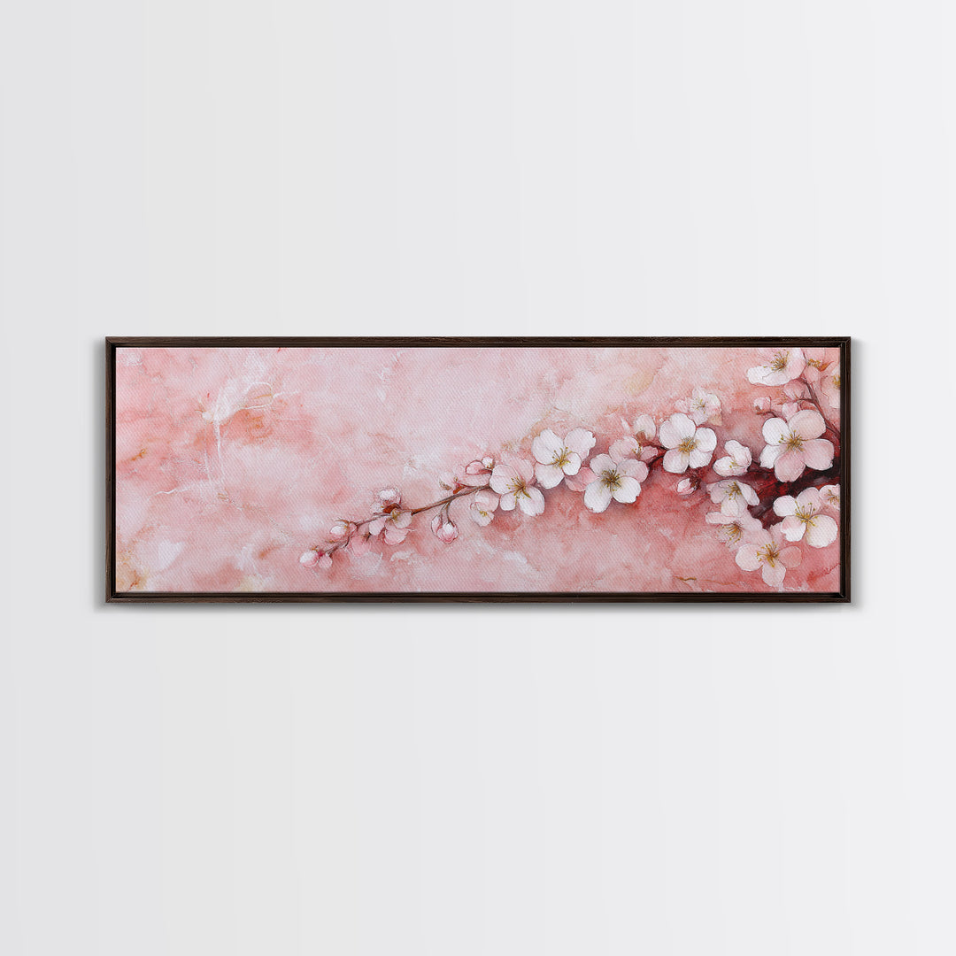 Cherry Blossom Branch Canvas Print, Light Pink Wall Art, Botanical Art, Bedroom Decor, Spring Floral Art, Rustic Wall Art