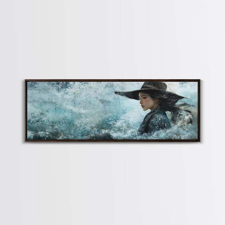 Ocean Cowgirl Canvas Print Coastal Landscape Art Rustic Boho Wall Art Nautical Decor Panoramic Artwork Bedroom Guest Room Decor