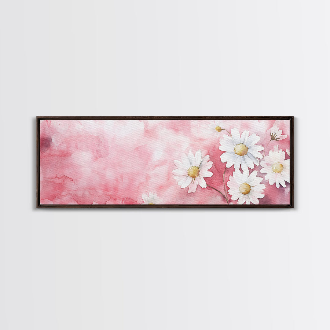Daisy Flower Wall Art, Canvas Print, Light Pink and White Minimalist Artwork, Botanical Prints Style, Bedroom Whimsical Decor