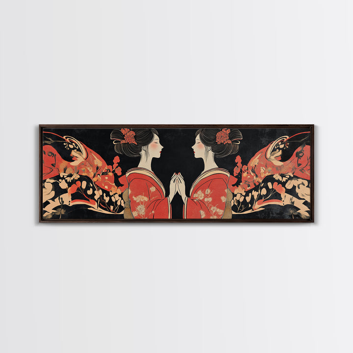 Elegant Geisha Framed Canvas Print Chinoiserie Art Nouveau Print Japanese Zen Art Gift Idea for Her Bedroom Living Room Wall Decor