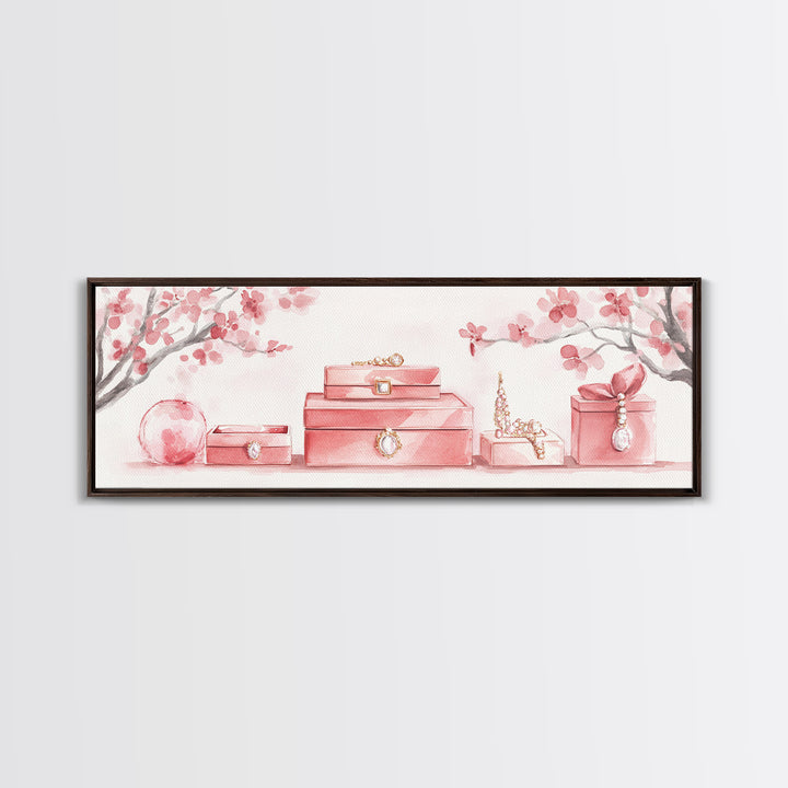 Cherry Blossom Canvas Print, Botanical Framed Canvas Art, Light Pink Wall Art, Bedroom or Guest Room Art, Feminine Nature-Inspired Decor