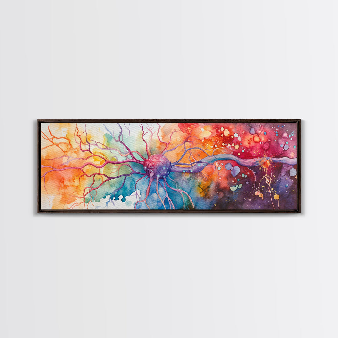 Neurons Framed Canvas Print Science Art Abstract Brain Art Whimsical Modern Wall Decor Perfect for Study Therapy Office Living Room