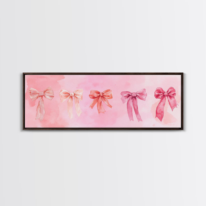 Ribbon Bow Canvas Print Light Pink Art Feminine Horizontal Wall Art Whimsical Artwork Living Room Wabi Sabi Decor Framed Print