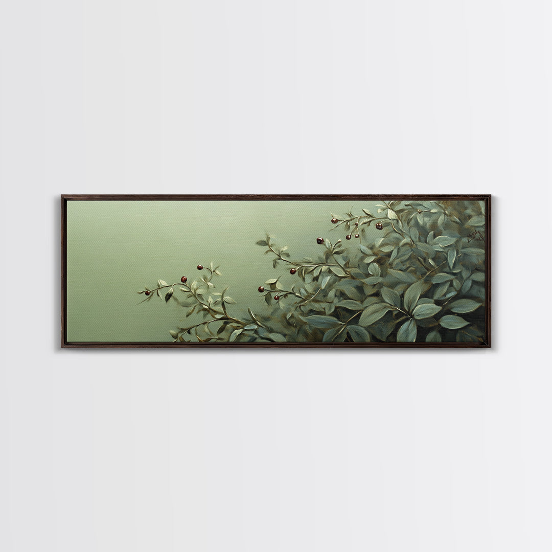 Nature-Inspired Sage Green Framed Canvas Print – Sage Green Wall Art, Botanical Prints, Minimalist Art, Bedroom Art, Wabi Sabi Art