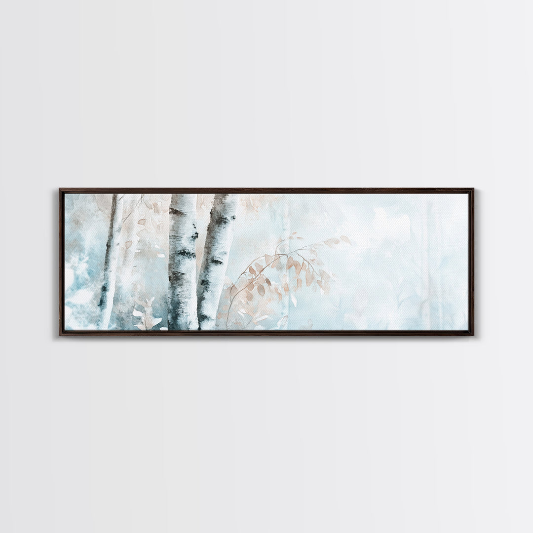 Birch Tree Art Framed Canvas Print, Neutral Landscape Painting Autumn Decor, Rustic Minimalist Wall Art Gift Idea Above Bed Design