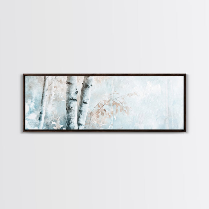Birch Tree Art Framed Canvas Print, Neutral Landscape Painting Autumn Decor, Rustic Minimalist Wall Art Gift Idea Above Bed Design