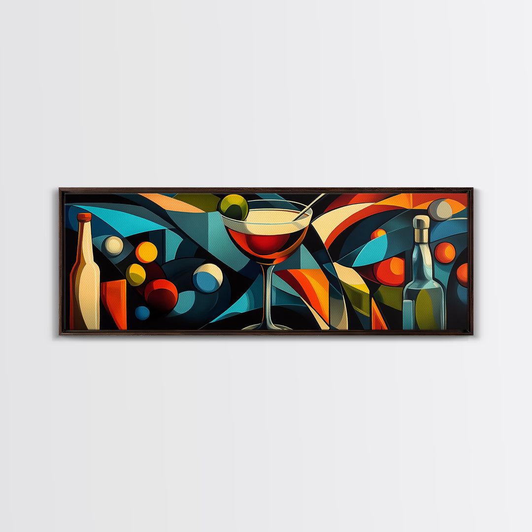 Abstract Martini Framed Canvas Print Espresso Martini Wall Art Modern Cocktail Art Kitchen Bar Decor Bold Geometric Wall Artwork