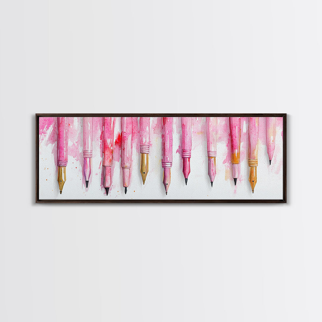 Abstract Pink Pens Framed Canvas Print - Whimsical Art, Light Pink Dorm Wall Decor, Vertical Art Gift Idea, Unique Living Room Canvas Print