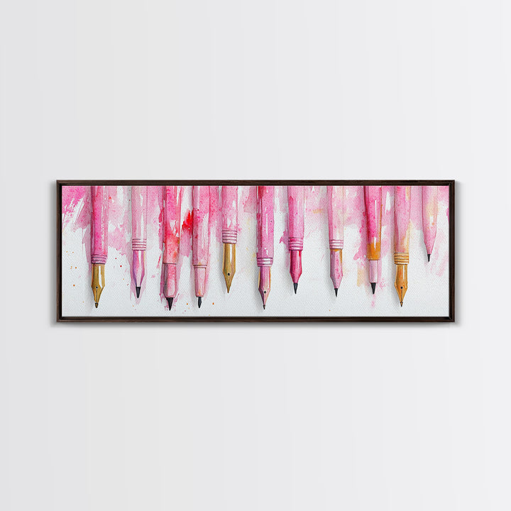 Abstract Pink Pens Framed Canvas Print - Whimsical Art, Light Pink Dorm Wall Decor, Vertical Art Gift Idea, Unique Living Room Canvas Print