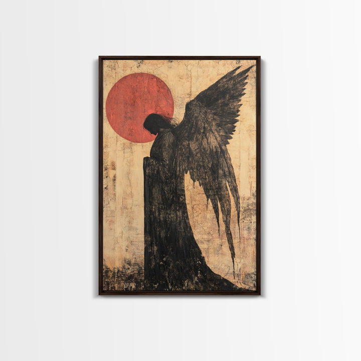 Dark Angel Silhouette Canvas Print Gothic Angel Art Prints Moody Abstract Artwork Dark Romance Wall Art Unique Gift Idea