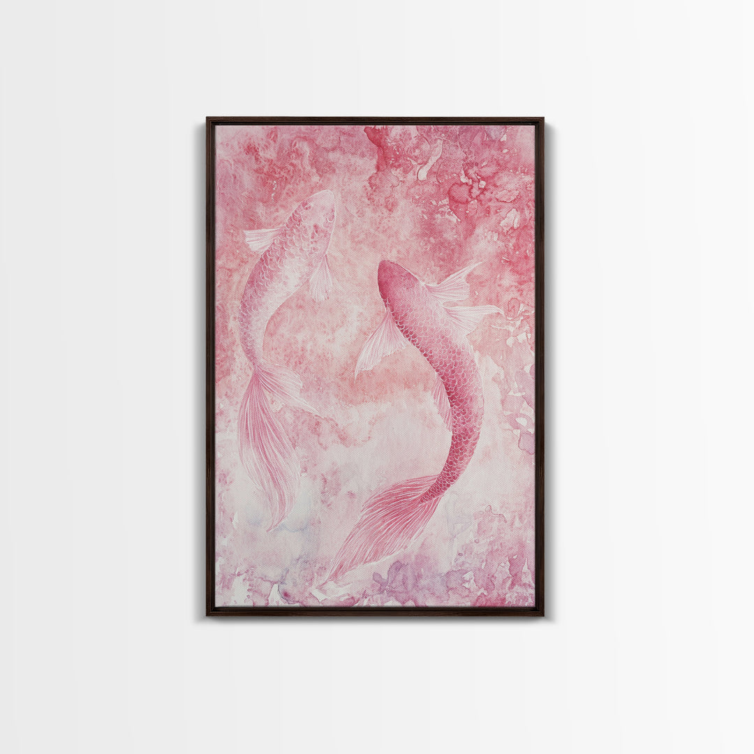 Canvas Print Koi Fish Painting Pink Abstract Art Zen Wall Art Minimalist Artwork Living Room Decor Gift Idea Bedroom Wall Art