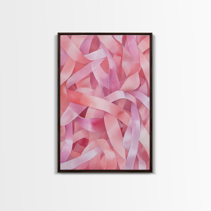 Abstract Pink Ribbon Canvas Print in Soft Light Pink Shades Minimalist Living Room Art Wabi Sabi Wall Art Perfect Gift Idea