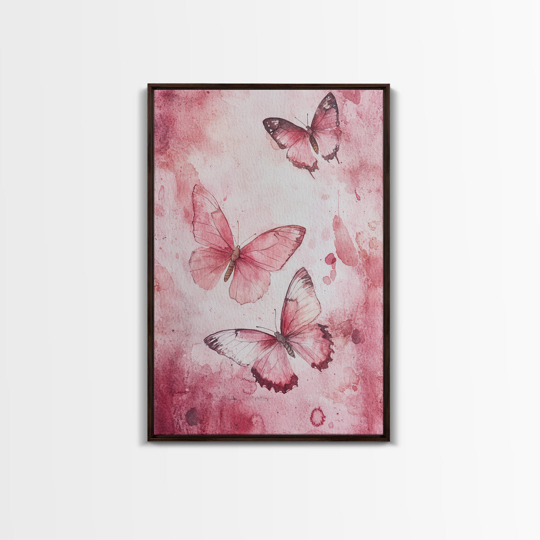 Pink Butterfly Botanical Prints Canvas Print Soft Whimsical Nature Inspired Bedroom or Living Room Art Light Pink Wall Decor