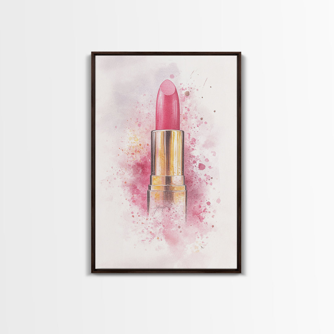 Radiant Pink Lipstick Canvas Print | Feminine Wall Art | Makeup Lover Decor | Modern Minimalist Art | Bathroom Accent | Gift Idea Her