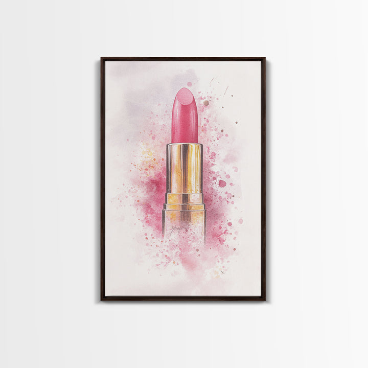Radiant Pink Lipstick Canvas Print | Feminine Wall Art | Makeup Lover Decor | Modern Minimalist Art | Bathroom Accent | Gift Idea Her
