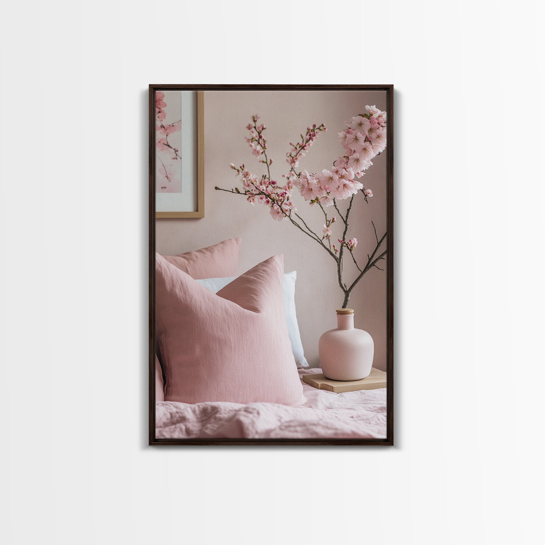 Cherry Blossom Bedroom Canvas Print Light Pink Wall Art Feminine Cozy Decor Floral Home Bedroom Accent Japanese Inspired Artwork
