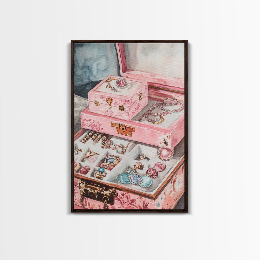 Romantic Jewelry Display Canvas Print Pink Wall Art Whimsical Decor Light Pink Dorm Art Bedroom Gift Idea Coastal Cowgirl Art