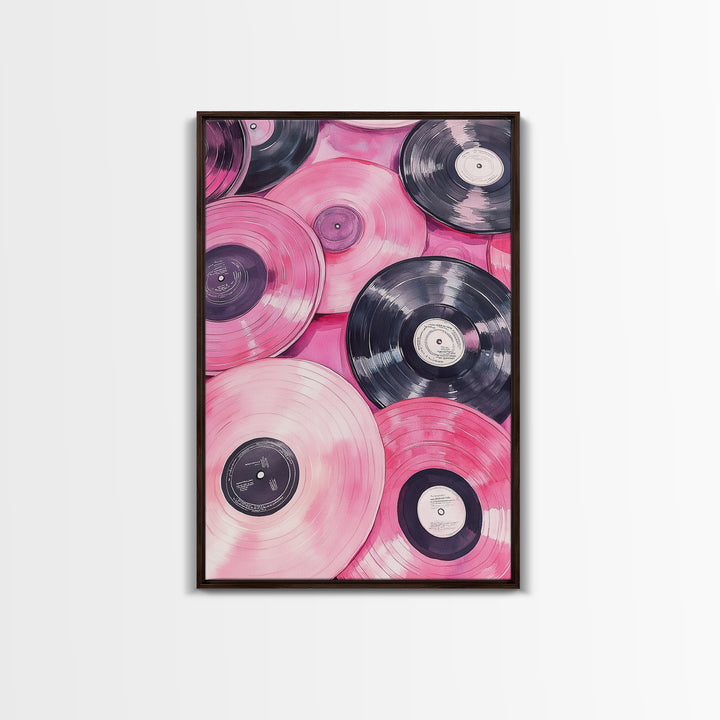 Retro Vinyl Record Artwork Framed Canvas Print Pink Abstract Art Music Lover Wall Art Living Room Decor Lofi Aesthetic Gift Idea