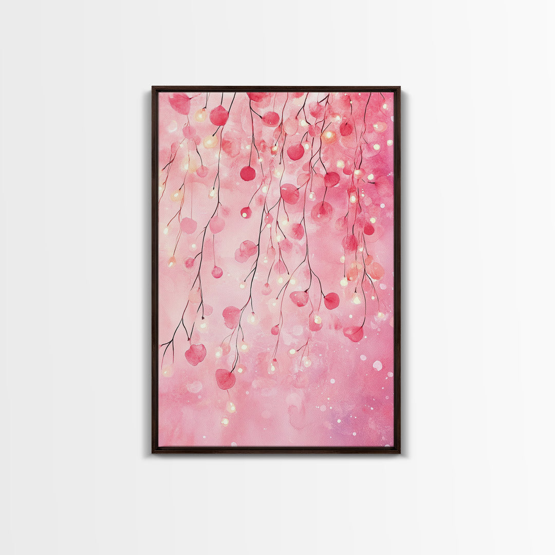 Cherry Blossom Lights Canvas Print Romantic Bedroom Art Cherry Wall Art Light Pink Wall Art Living Room Art Boho Home Decor