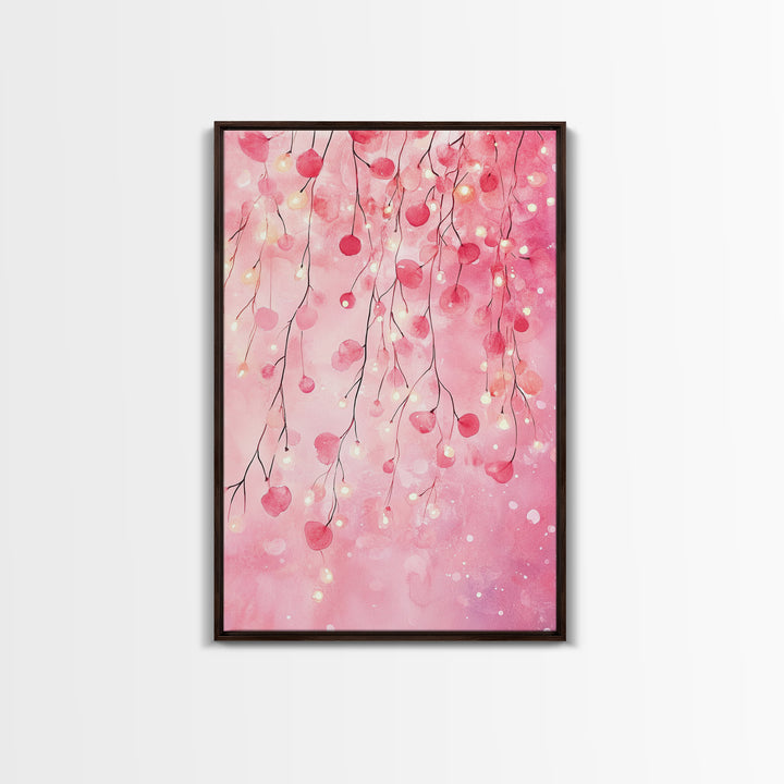 Cherry Blossom Lights Canvas Print Romantic Bedroom Art Cherry Wall Art Light Pink Wall Art Living Room Art Boho Home Decor