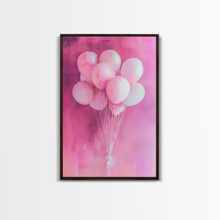 Pink Balloons Canvas Print, Whimsical Art, Pink Abstract Art, Party Wall Art, Light Pink Wall Art, Living Room Art, Artistic Decor, Gift Idea