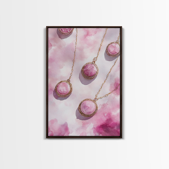 Abstract Pink Pendant Canvas Print Featuring Geometric Wall Art Light Pink Jewelry Artwork Great Gift Idea Minimalist Boho Decor