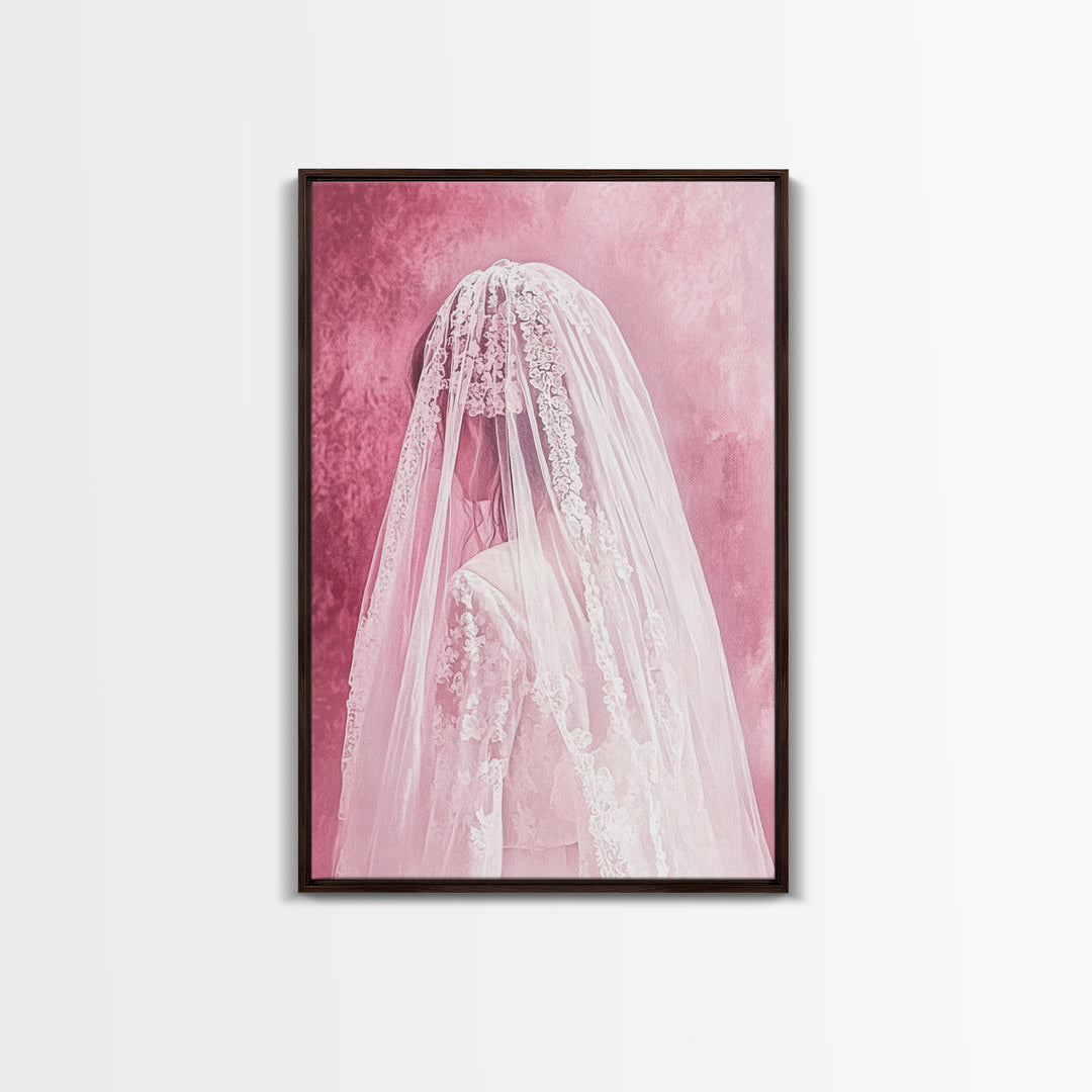 Bride Silhouette Canvas Print Angel Art Prints Pink Wall Art Bedroom Decor Romantic Artwork Wedding Gift Light Pink Art