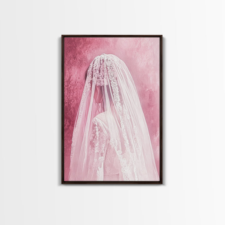 Bride Silhouette Canvas Print Angel Art Prints Pink Wall Art Bedroom Decor Romantic Artwork Wedding Gift Light Pink Art