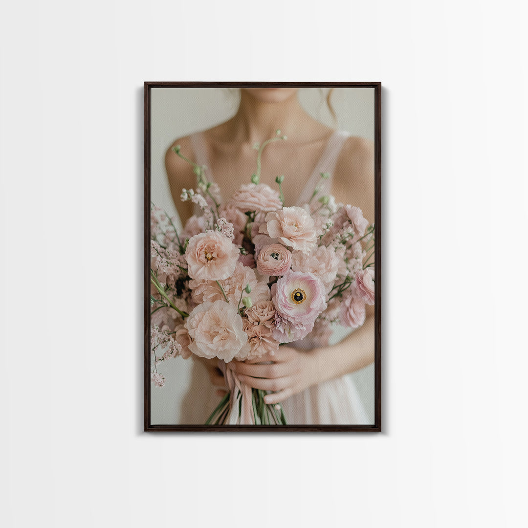 Bridal Bouquet Canvas Print Romantic Floral Wall Art Light Pink Artwork Wedding Gift Idea Bedroom Art Feminine Pastel Canvas