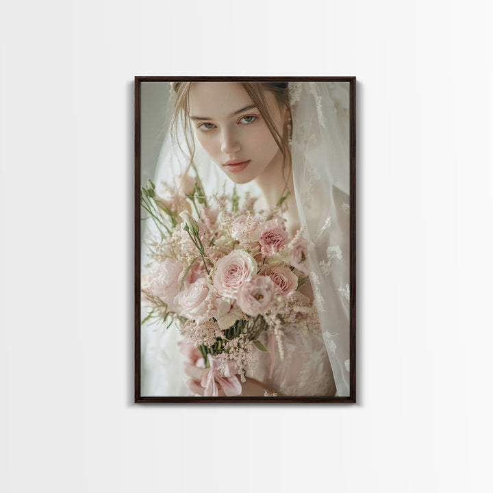 Blush Bride Art Framed Canvas Print Romantic Wedding Artwork Feminine Wall Art Pastel Bedroom Decor Unique Gift Idea Bridal Art