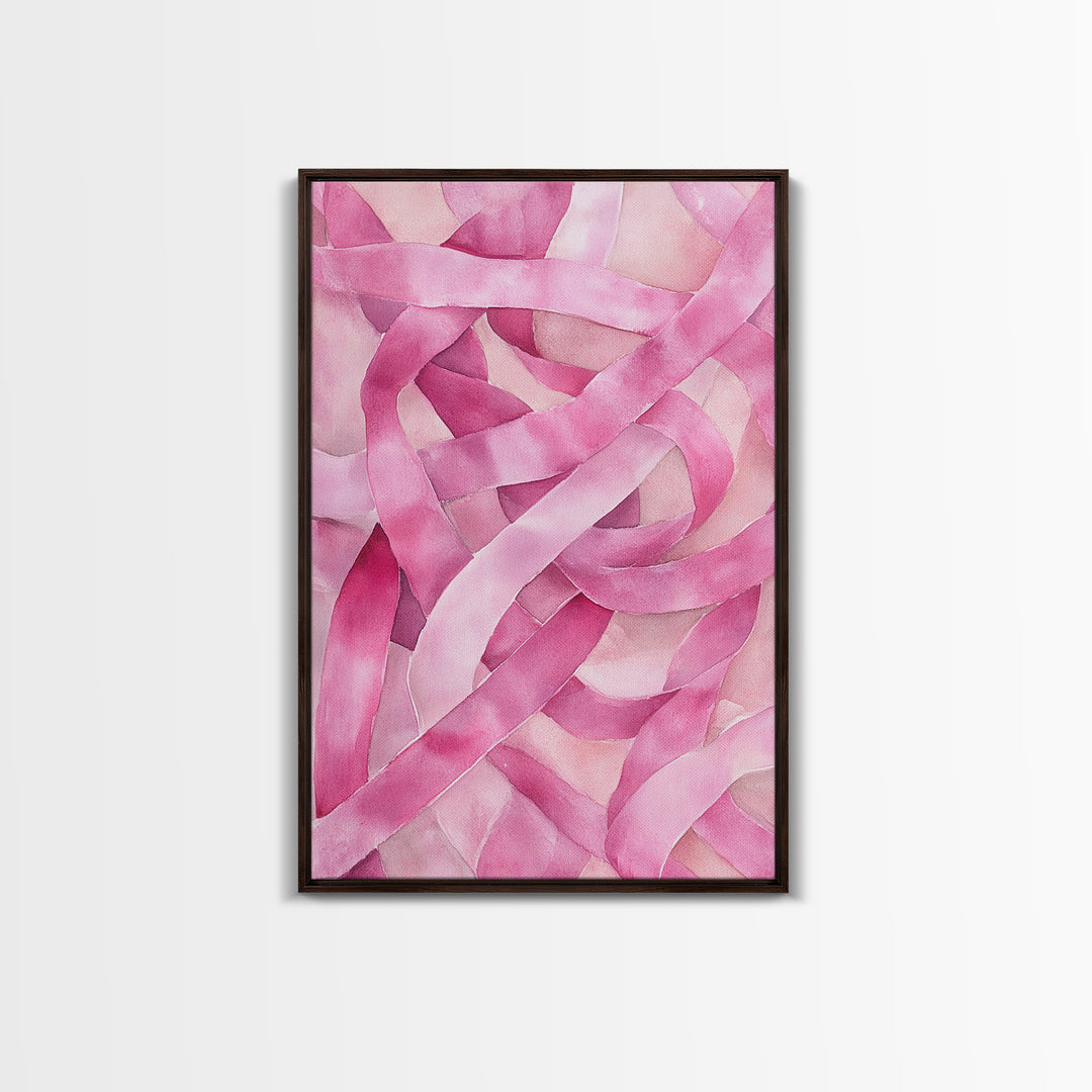 Abstract light pink wall art modern ribbons canvas print perfect addition to minimalist aesthetic boho decor vertical skinny art