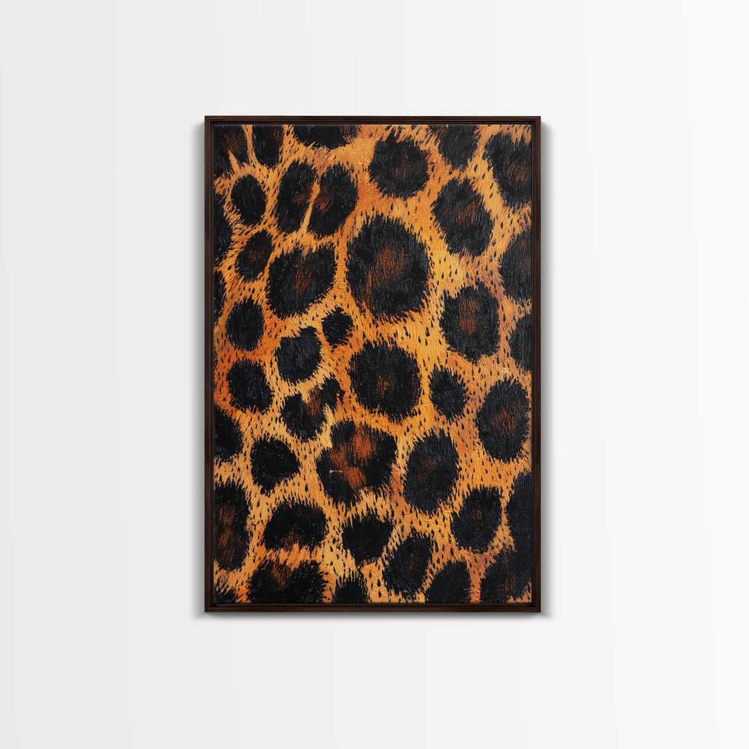 Leopard Wall Art Framed Canvas Print, Animal Print Rustic Decor, Bedroom Art, Skinny Tall Wall Art, Farmhouse Living Room Art