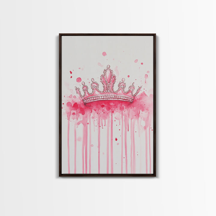 Pink Crown Canvas Print Framed Royal Aesthetic Art Whimsical Wall Art Light Pink Accent Bedroom or Living Room Rustic Decor Gift