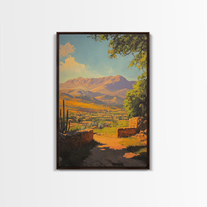 Rustic Mountain Landscape Framed Canvas Print Southwest Wall Art Above Sofa Rustic Decor Gift Idea Living Room Art Landscape Painting
