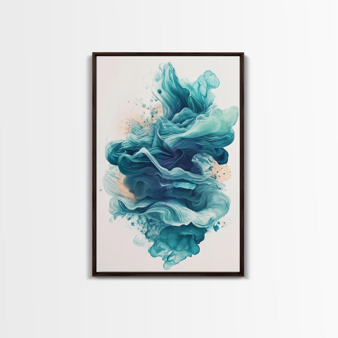 Abstract Teal Ocean Waves Canvas Print Coastal Wall Art Nautical Decor Living Room Accent Unique Gift Idea Zen Artwork