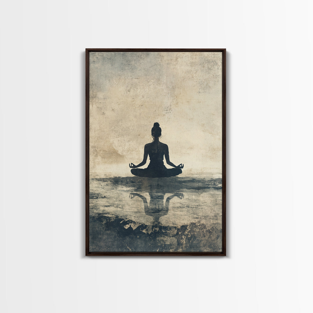 Meditative Silhouette Canvas Print with Wabi Sabi Art, Minimalist Zen Wall Art, Neutral Sage Green Decor, Yoga Art for Relaxation