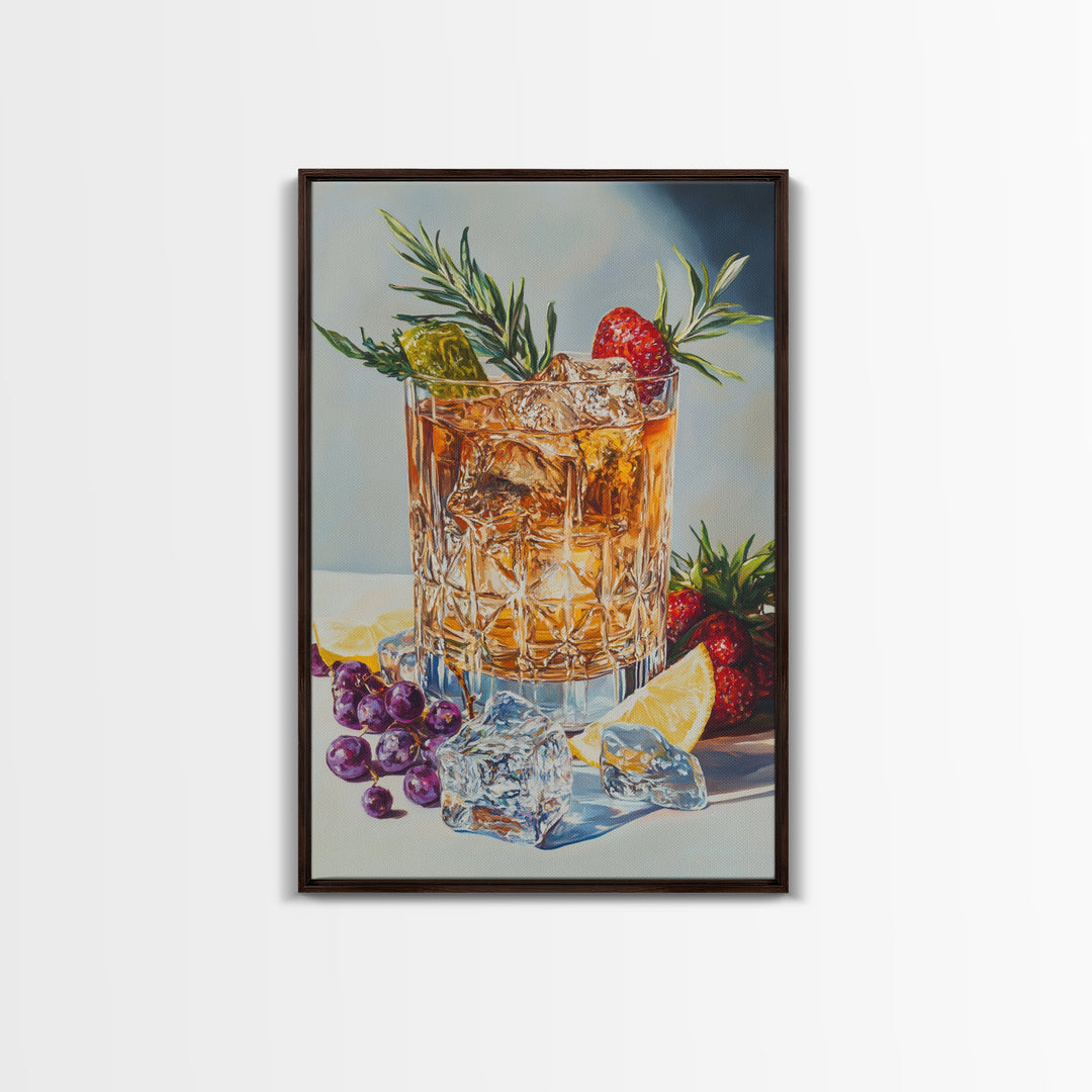 Whiskey Glass Canvas Print | Rustic Bar Kitchen Wall Art | Coastal Decor Martini Painting | Living Room Gift Idea for Him Art Print