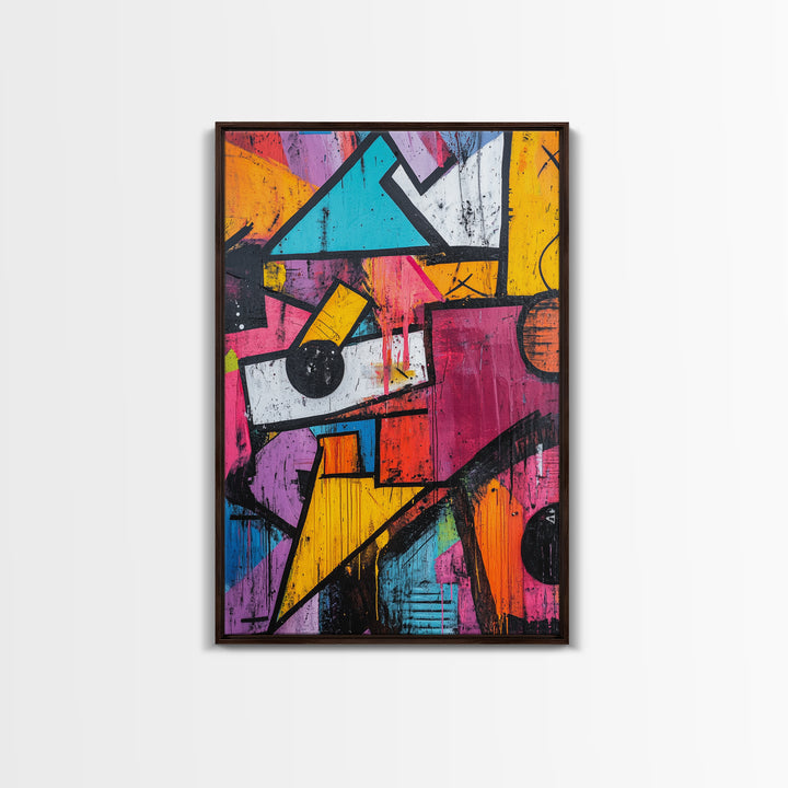 Bold Graffiti Framed Canvas Print, Urban Street Art Style Wall Decor, Moody Abstract Art, Gift Idea for Him, Living Room Wall Art