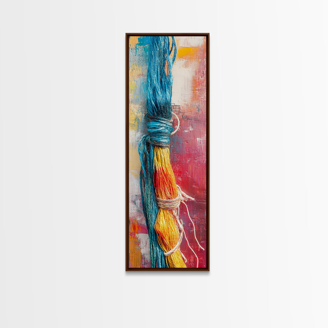 Abstract Yarn, geometric wall art, colorful painting, textured art, boho art, pink orange wall art, Canvas Print