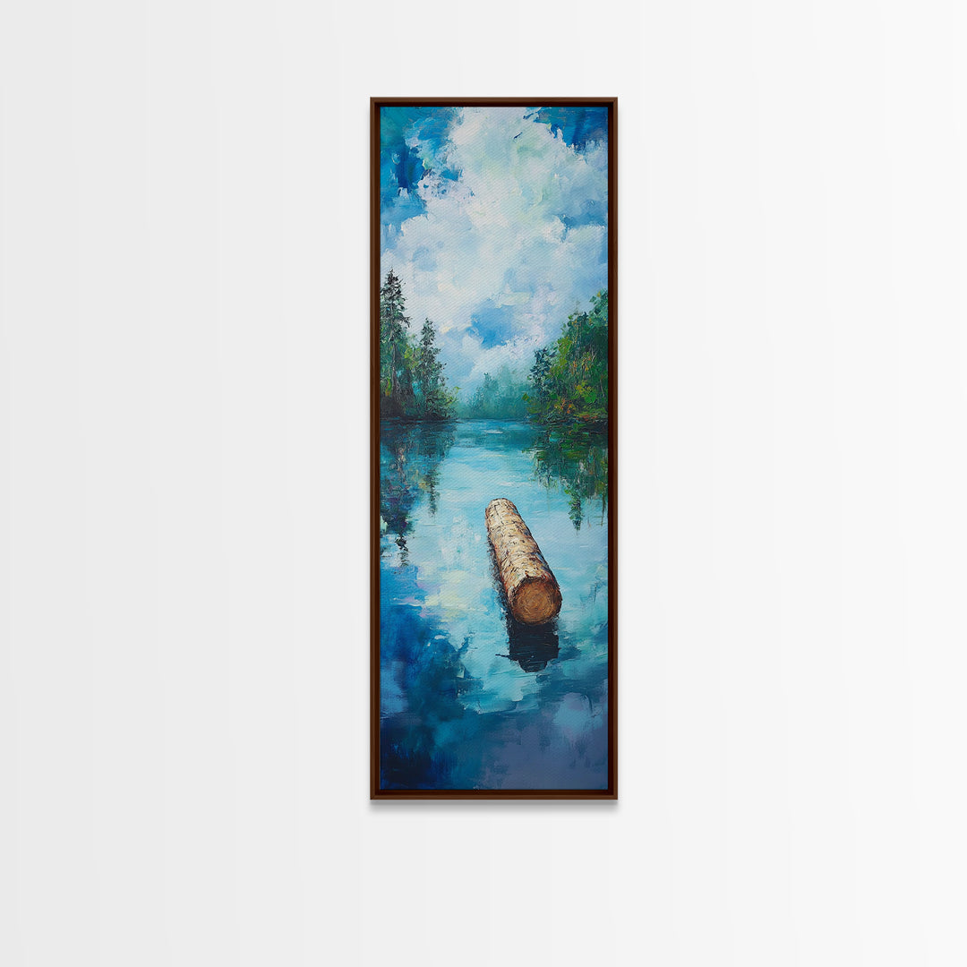 Tranquil Lake, lake Tahoe art, above bed wall art, pine tree art, mountain painting, gift idea for him, Framed Canvas Print