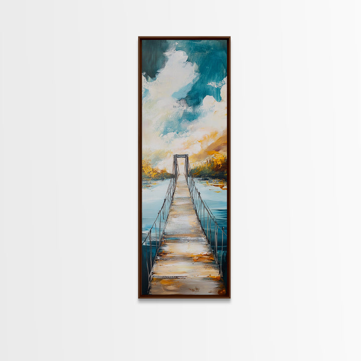 Bridge Over Water, rustic decor, wabi sabi art, boho art, tall skinny art, extra wide art, Framed Canvas Print, farmhouse art