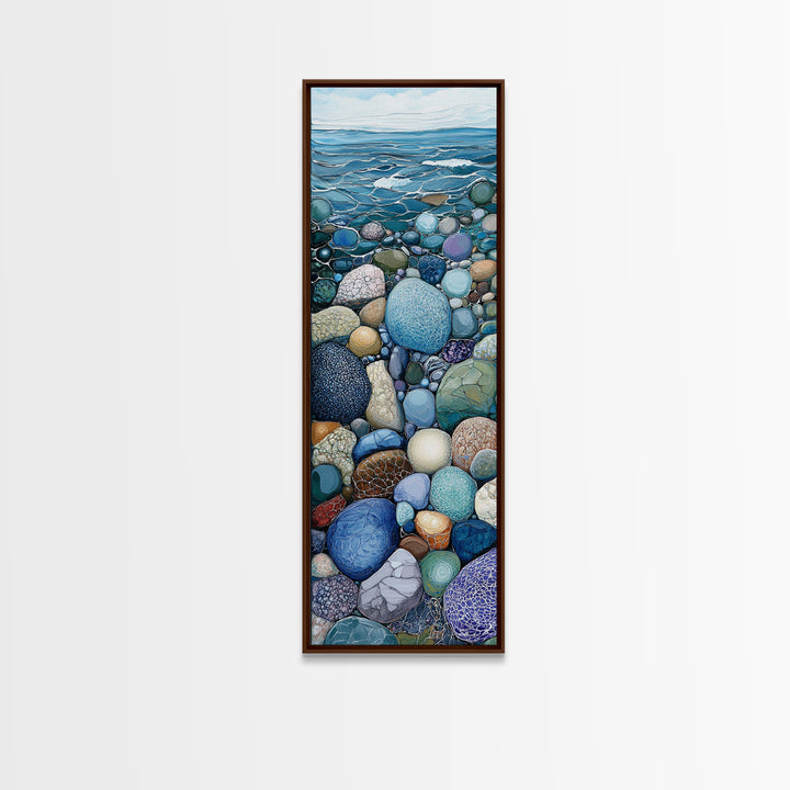 Pebble Beach, mosaic wall art, coastal decor, nautical painting, blue and green wall art, extra wide art, Canvas Print, above sofa art